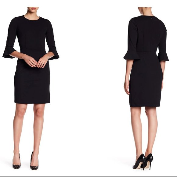 Donna Morgan Bell Sleeve Crepe Sheath Dress - Picture 1 of 11
